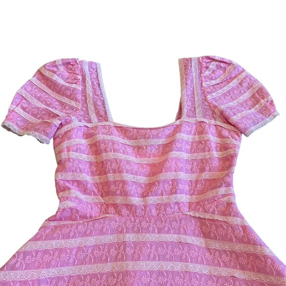 LoveShackFancy Drella Mini Dress Pink Lace Trim Short Sleeve Size 00 Women's NWT - Picture 3 of 14
